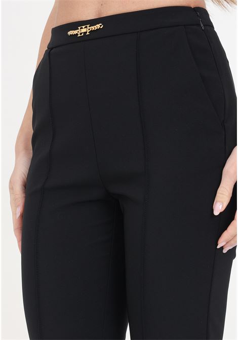 Black women's trousers with golden metal detail ELISABETTA FRANCHI | PA03041E2110